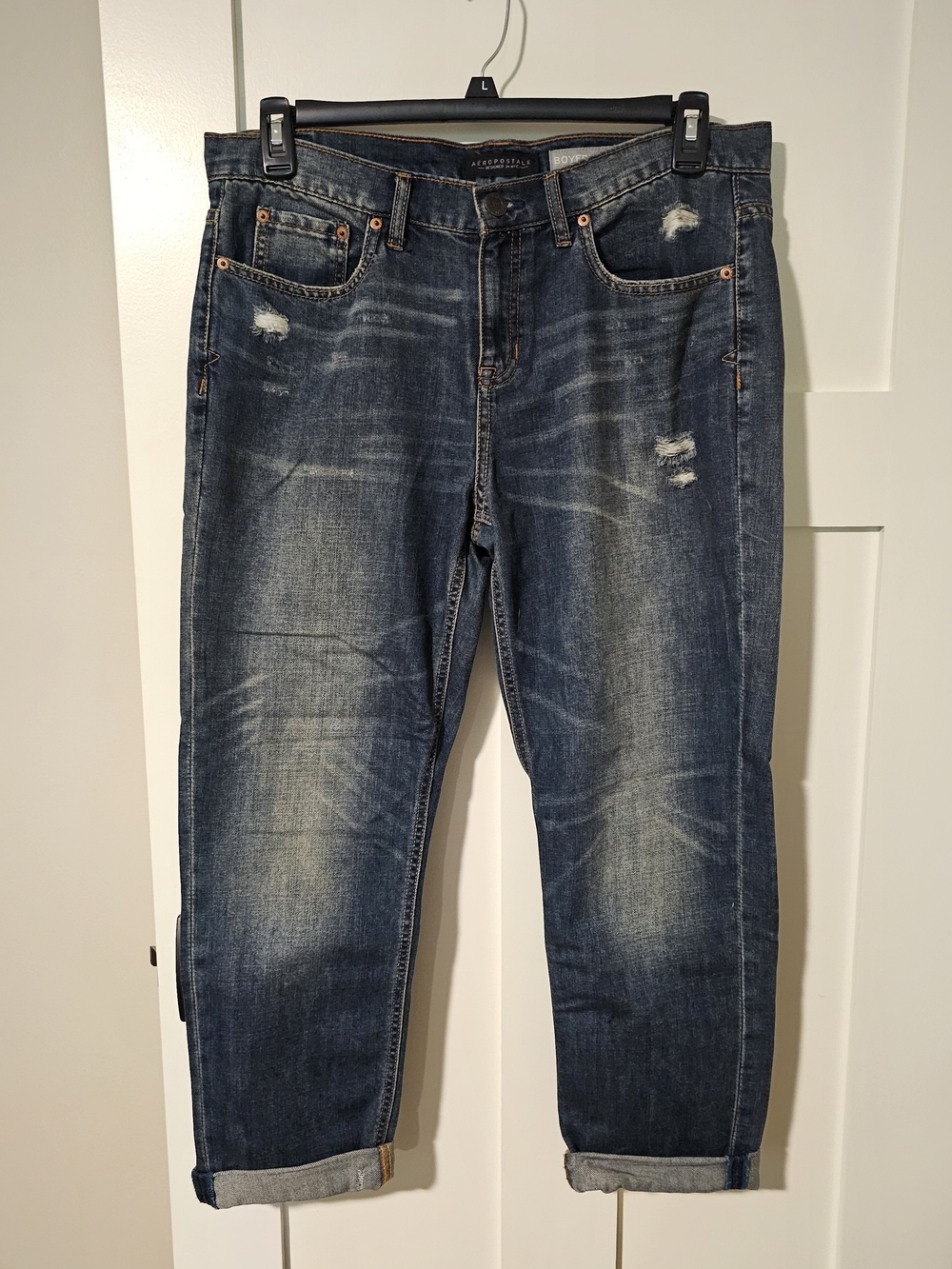 Aeropostale Women's Boyfriend Jeans in Faded Dark Blue